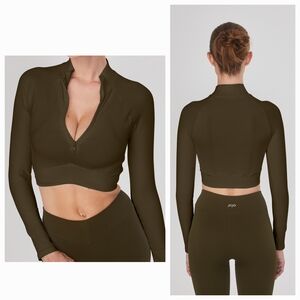 Joja Top Womens S Green Exhale Long Sleeve Quarter Zip Gym Activewear Athleisure